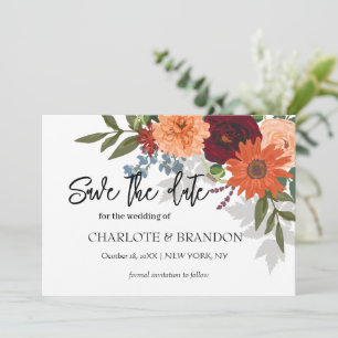 Burgundy Fall Garden Floral Wedding Save The Date