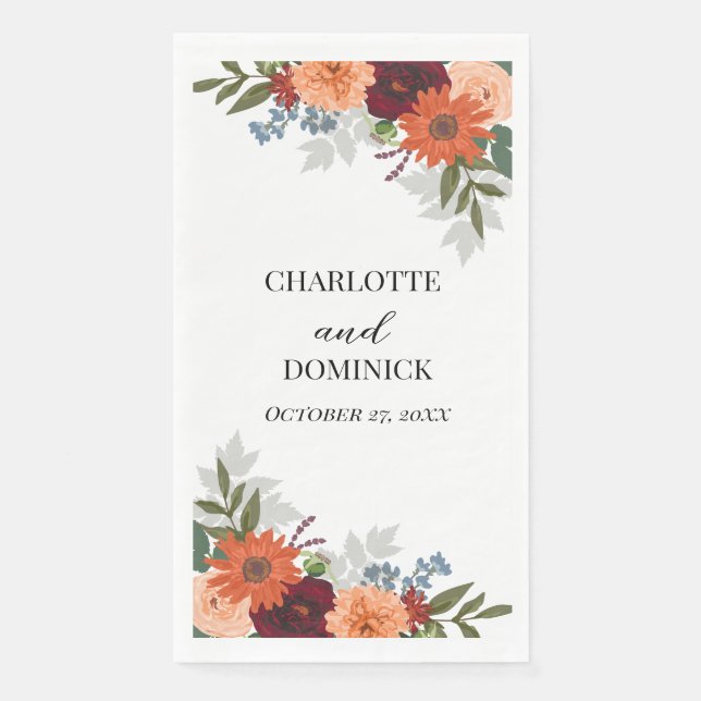 Burgundy Fall Garden Floral Wedding Serviette (Vorderseite)