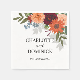 Burgundy Fall Garden Floral Wedding Serviette