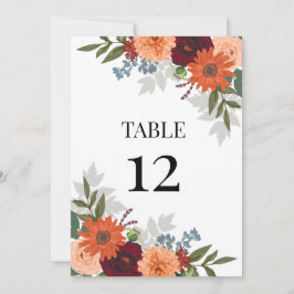 Burgundy Fall Garden Floral Wedding Tischnummer