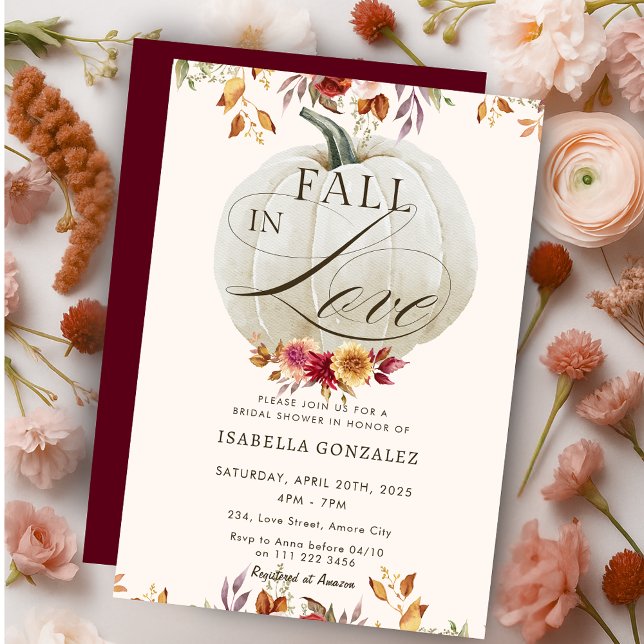 Burgundy Fall Liebe Pumpkin Blumenkolonie Brautpar Einladung (Burgundy Fall in Love Pumpkin Floral Bridal Shower Invitation)