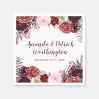 Burgundy Fall Marsala Blush Peony Wedding Napkins