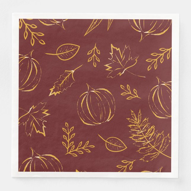 Burgundy Fall Pumpkins & Blätter Erntedank Serviette (Vorderseite)