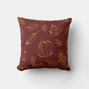Burgundy Fall Pumpkins & Blätter Muster Kissen