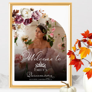 Burgundy Fall Quinceanera Foto Begrüßungszeichen Poster
