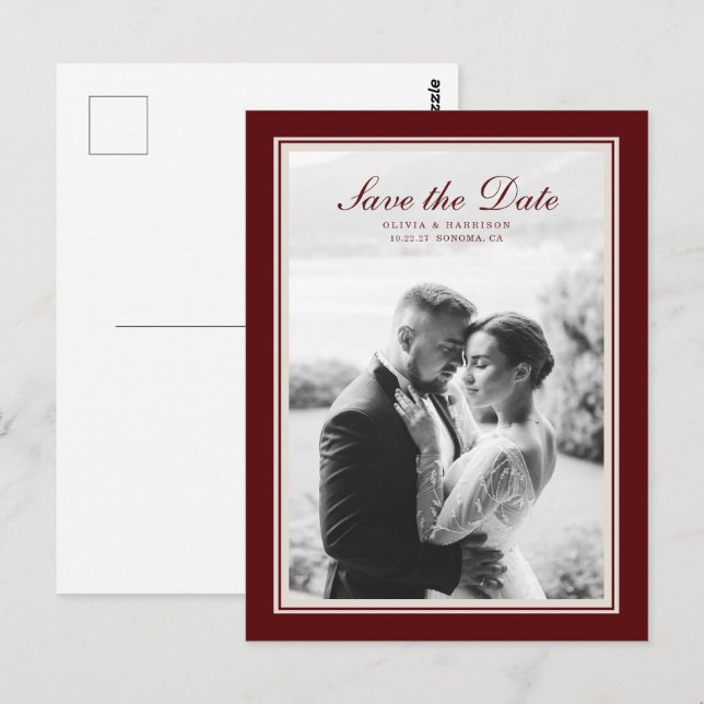 Burgundy Fall Save the Date Postcard Postkarte (Vorne/Hinten)