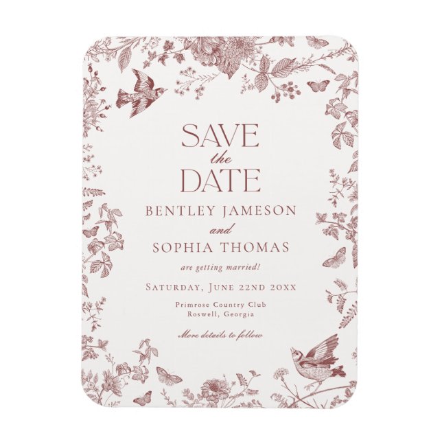 Burgundy Fall Toile De Jouy Floral Save the Date Magnet (Vertikal)