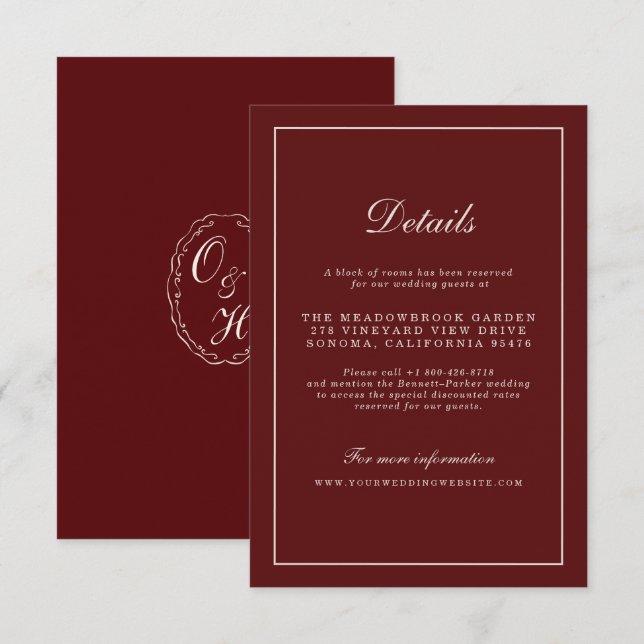 Burgundy Fall Wedding Details Enclosure Card Begleitkarte (Vorne/Hinten)