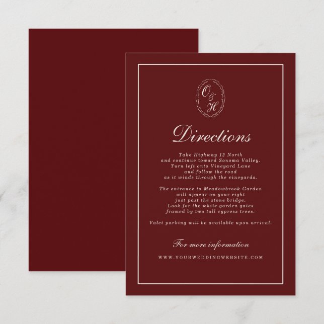 Burgundy Fall Wedding Directions Card Begleitkarte (Vorne/Hinten)
