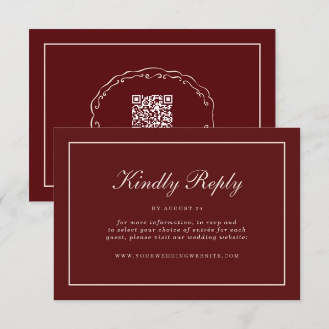 Burgundy Fall Wedding RSVP Online Enclosure Card Begleitkarte (Vorne/Hinten)