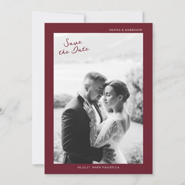 Burgundy Fall Wedding Save the Date Einladung (Vorderseite)