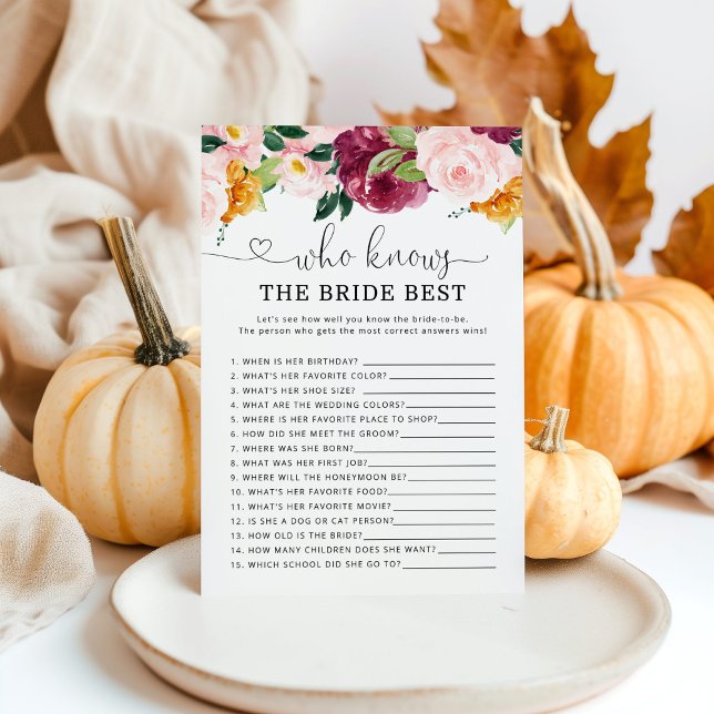 Burgundy Fall Wer kennt das beste Spiel der Braut (Von Creator hochgeladen)