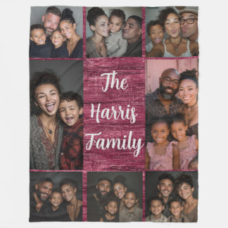 Burgundy Family Foto Collage Fleece Blanket