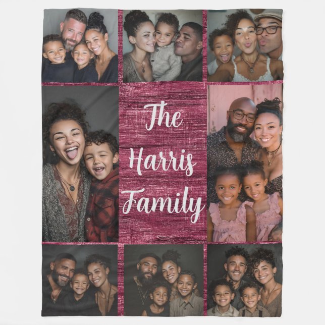 Burgundy Family Foto Collage Fleece Blanket (Vorderseite)