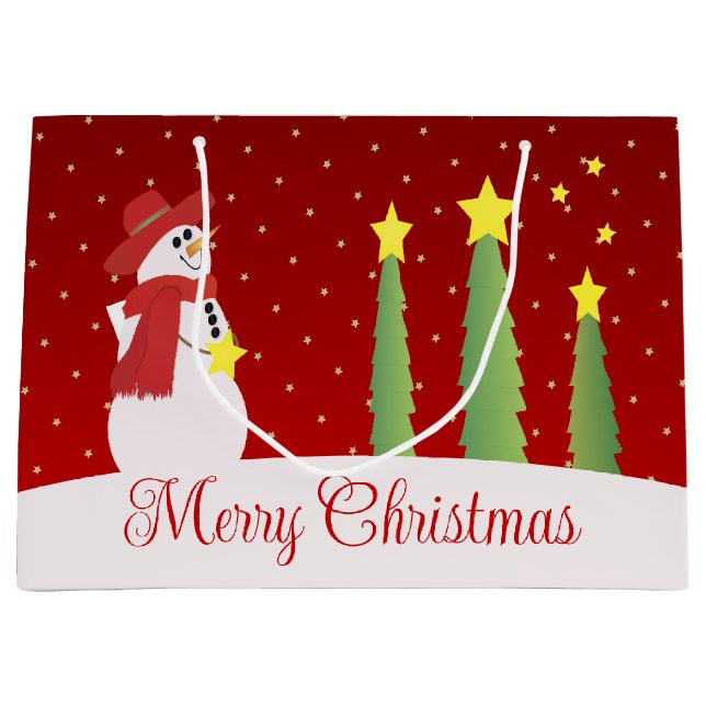 Burgundy Festive Snowman Große Geschenktüte (Vorderseite)