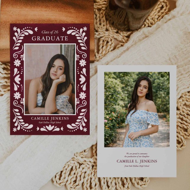 Burgundy Fiesta Photo Grad Announcement 2026 Ankündigung (Burgundy Fiesta Photo Graduation Announcement)