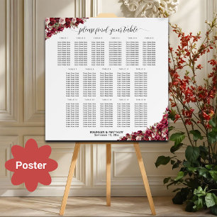 Burgundy Floral 16 Tische Hochzeitssitze Poster