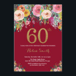 Burgundy Floral 60. Geburtstag Einladung Gold<br><div class="desc">Burgund Floral 60. Geburtstag Einladung für Frauen. Aquarellfarbene Blume Schwarz und Gold Glitzer. Rosa,  Gelb,  orange,  Lila Blume. Erwachsener zum Geburtstag. Für weitere Anpassungen klicken Sie bitte auf die Schaltfläche "Anpassen" und verwenden Sie unser Designwerkzeug,  um diese Vorlage zu ändern.</div>