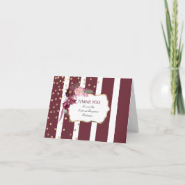 Burgundy Floral and Gold Confetti Dots Thank You Dankeskarte