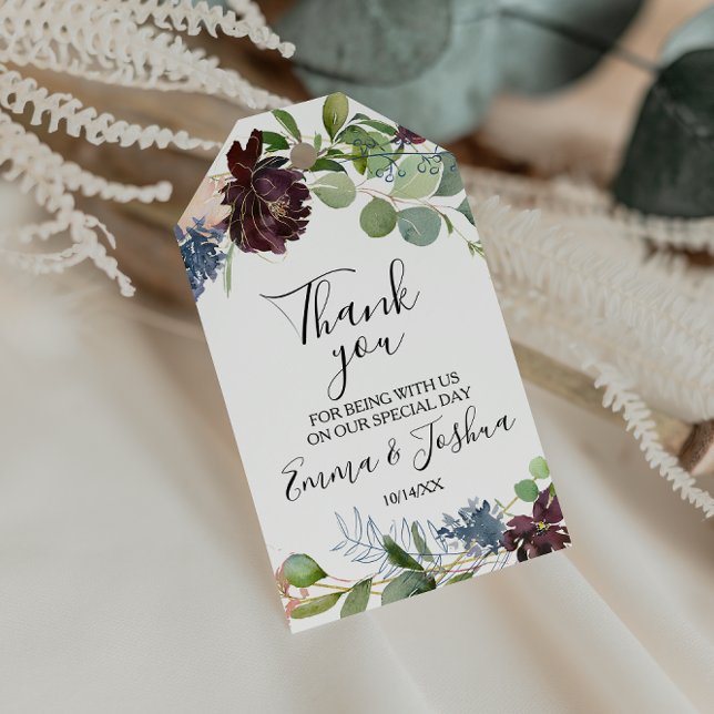 Burgundy Floral and Greenery Vielen Dank Geschenkanhänger (Von Creator hochgeladen)