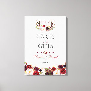 Burgundy Floral Antlers Cards & Gifts Wedding Leinwanddruck