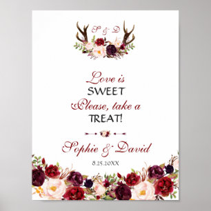 Burgundy Floral Antlers Liebe ist Sweet Nehmen Sie Poster