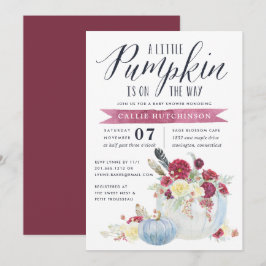 Burgundy Floral & Autumn Pumpkin Baby Shower Einladung