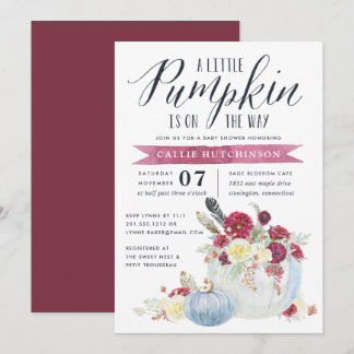 Burgundy Floral & Autumn Pumpkin Baby Shower Einladung