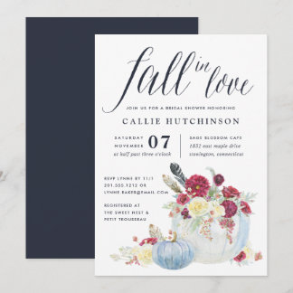 Burgundy Floral & Autumn Pumpkin Brautparty Einladung