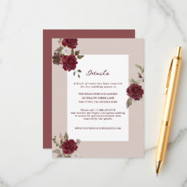 Burgundy Floral Autumn Wedding Details Card Begleitkarte
