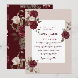 Burgundy Floral Autumn Wedding Invitation Einladung