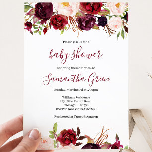 Burgundy Floral Baby Dusche Einladung