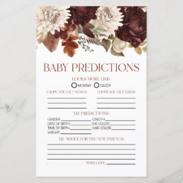 Burgundy Floral Baby Shower Predictions Spiel