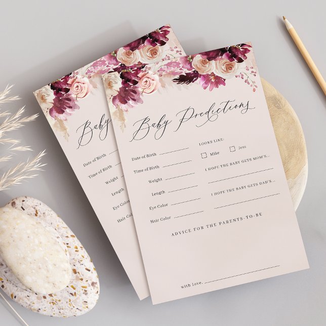 Burgundy Floral Baby Shower Vorhersagen Spielplan Flyer (Von Creator hochgeladen)