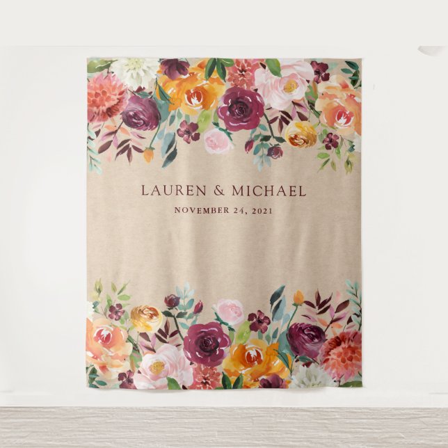Burgundy Floral Backdrop | Rustikaler Foto-Stand P Wandteppich (Vorderseite)