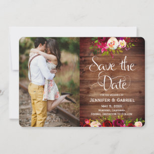 Burgundy Floral Barn Wood Save the Date Foto