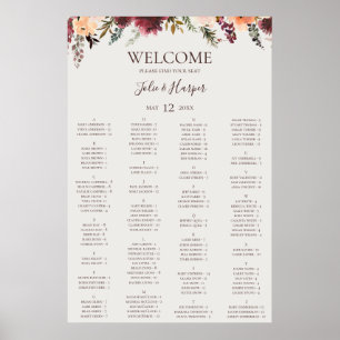 Burgundy Floral   Beige alphabetische Sitztabelle Poster