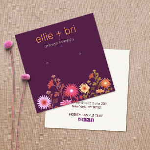 Burgundy Floral Boho Black Study Earring Display Quadratische Visitenkarte