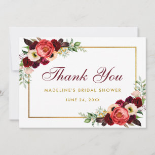 Burgundy Floral Boho Brautparty Danke Card B Save The Date