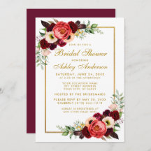 Burgundy Floral Boho Brautparty Invite BG