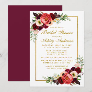 Burgundy Floral Boho Brautparty Invite BG Einladung