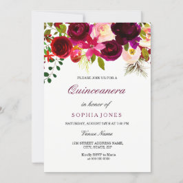 Burgundy Floral Boho Quinceanera Party Einladung