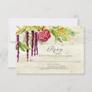 Burgundy Floral BOHO Rustic Wood UAWG Response RSVP Karte