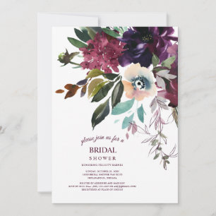 Burgundy Floral Boho Splendor Weißes Brautparty Einladung