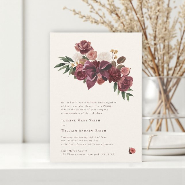 Burgundy Floral Botanical Wedding Invitation Einladung (Von Creator hochgeladen)