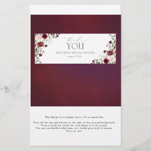 Burgundy Floral Brautparty Candy Bar Wrapper
