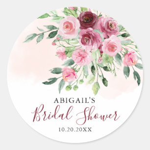 Burgundy Floral Brautparty Runder Aufkleber