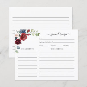 Burgundy Floral Brautparty Script Rezeptkarte