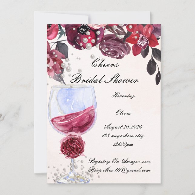 Burgundy Floral Bridal Shower Save The Date (Vorderseite)
