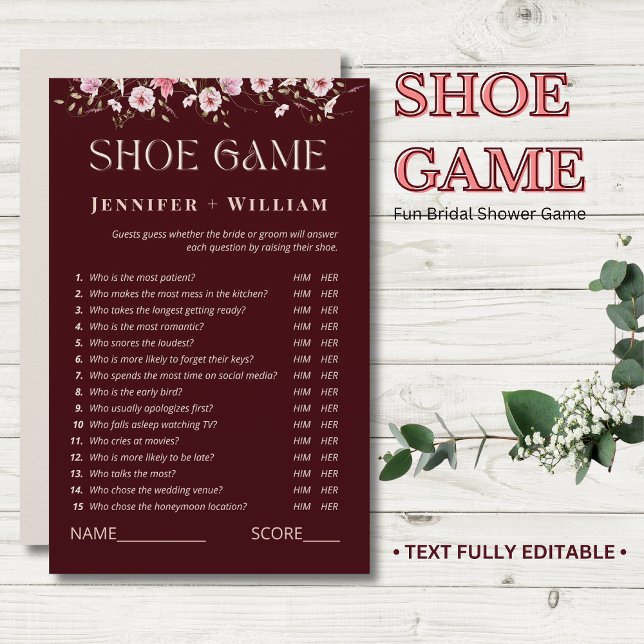 Burgundy Floral Bridal Shower Shoe Game (Von Creator hochgeladen)